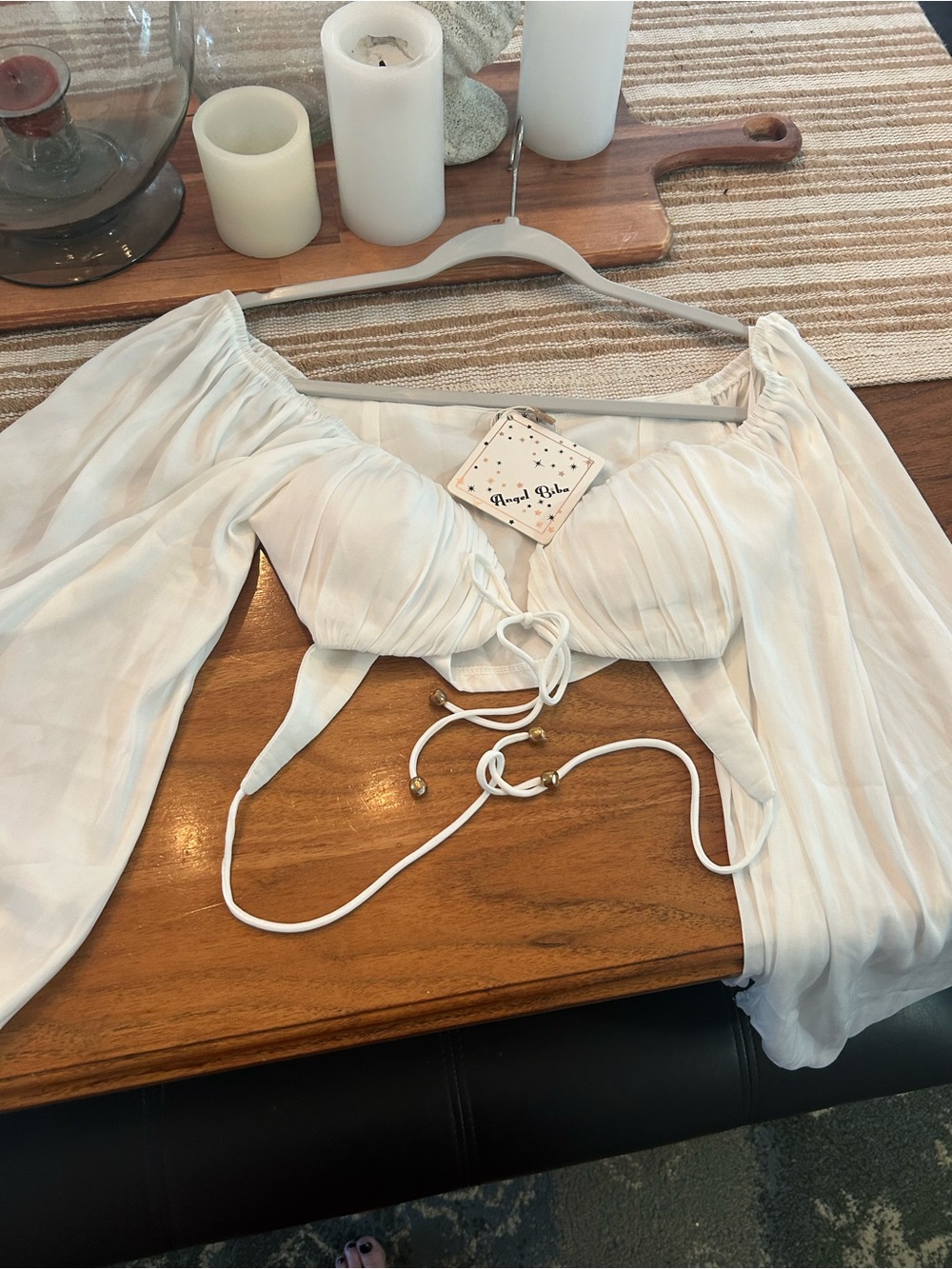Angel Biba White Pleated Tie-Front Crop Top